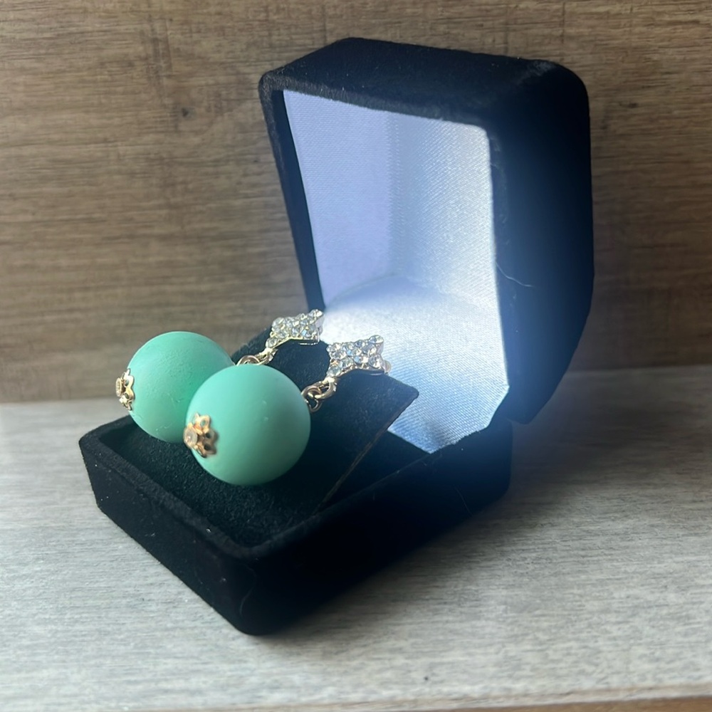 Mint Green Wooden Earrings with Rhinestones BOHO Jewelry